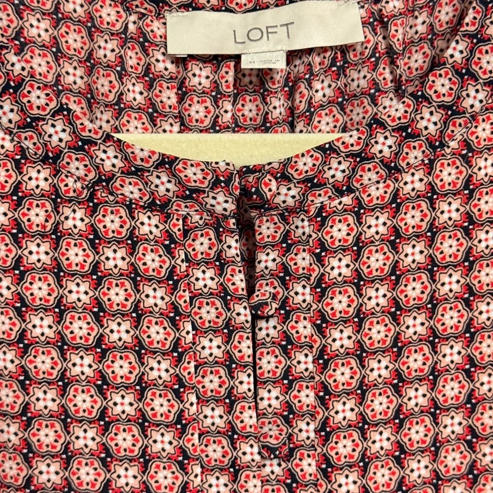 LOFT Red and Black Geometric Blouse - Picture 2 of 6